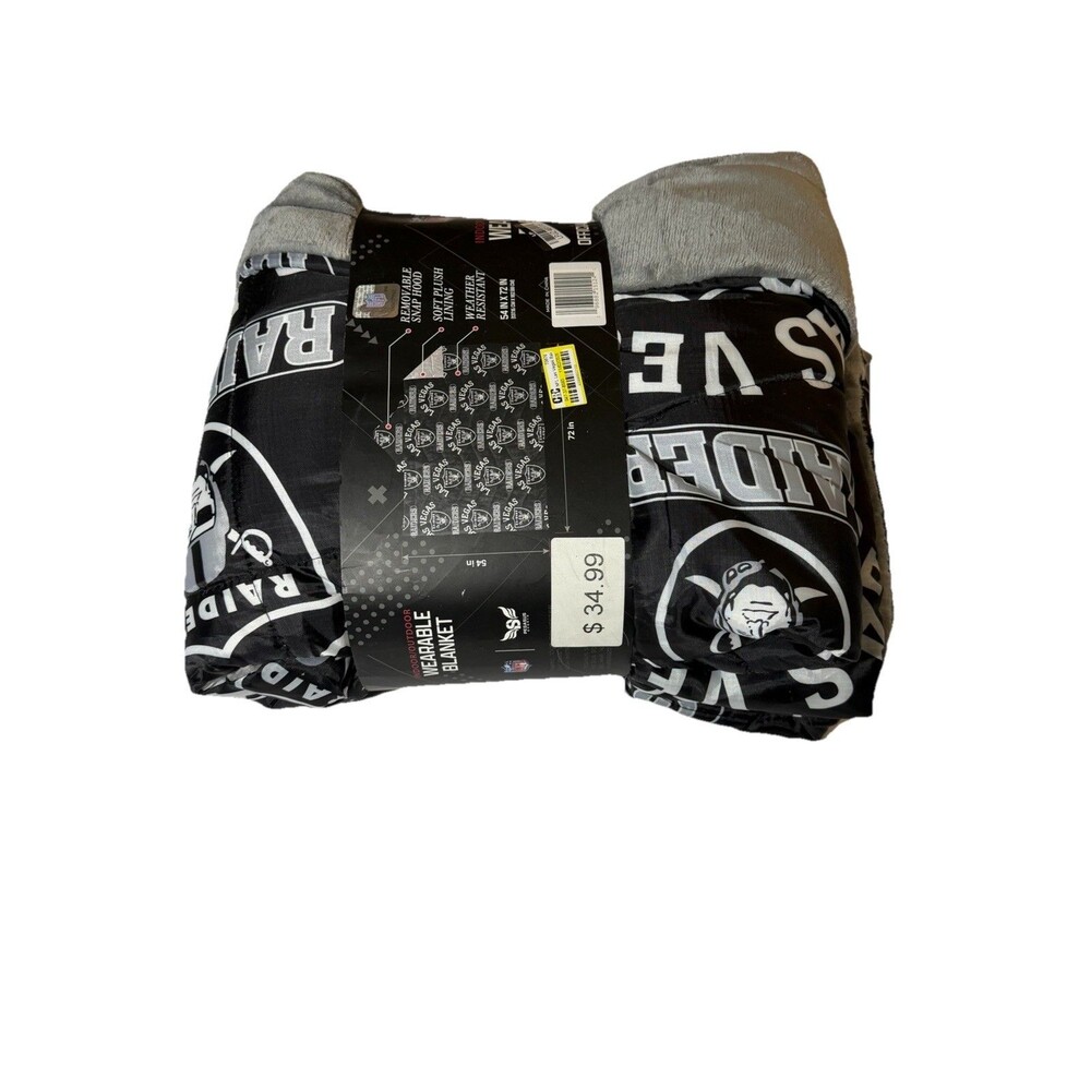 NWT Las Vegas Raiders Wearable Blanket Hooded Indoor Outdoor 54x72 NFL